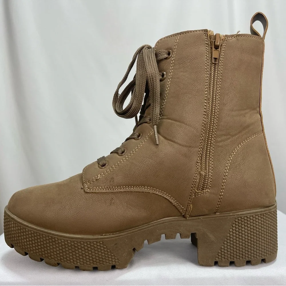 Rouge helium Light brown soft heeled lace up side zipper combat boots 7.5 - Picture 4 of 17